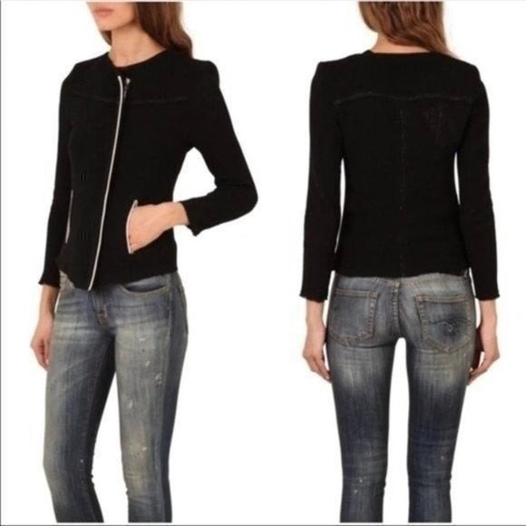 IRO Black Dana Jacket Knit Moto Full Zip - Picture 3 of 9